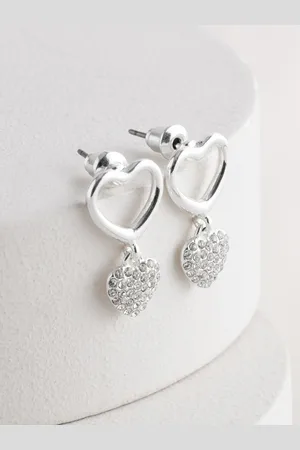 Next Silver Tone Heart Drop Sparkle Stud Earrings One