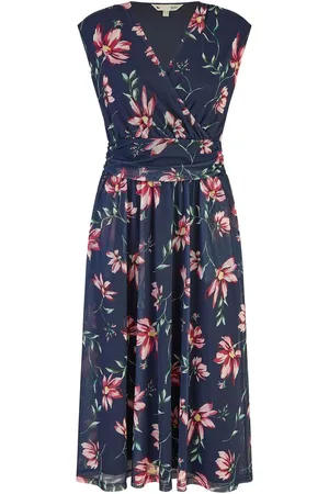 Yumi Floral Print Mesh Stretch Midi Dress With Pockets AU 22