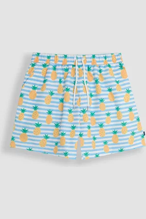 JoJo Maman Bébé Blue Mens Pineapple Printed Swim Shorts S