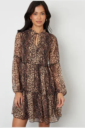 Threadbare Leopard Print Tiered Chiffon Mini Dress AU 16