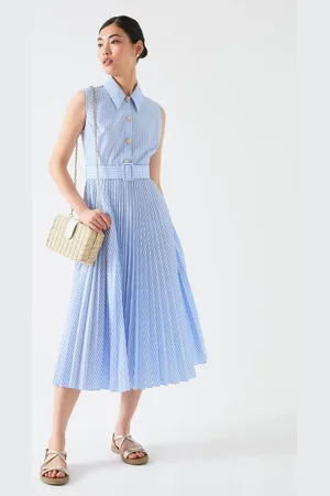 LK Bennett Hally Blend Sleeveless Pleated Stripe Dress AU 14