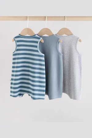 Next Blue/Grey Baby 100% Cotton Vest Rompers 3 Pack Up to 1 Month (56cm)