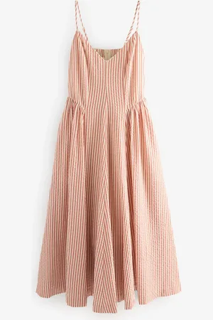 Next 100% Cotton Textured Seersucker Midi Dress AU 14 Petite