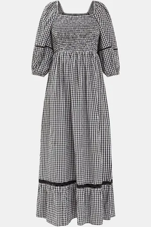 Accessorize Gingham Puff Sleeve Maxi 100% Cotton Dress medium