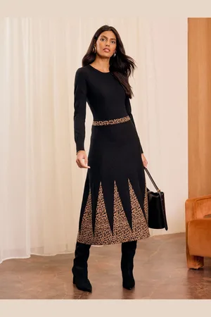 Love & Roses Petite Chevron Long Sleeve Knitted Midi Dress AU 18