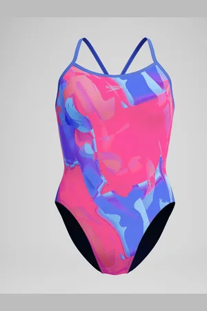 Speedo Blue Placement Digital Turnback Swimsuit AU 14