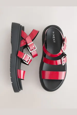 Next Red Patent Standard/Wide Fit Chunky Buckled Sandals AU 9 (EU 41)