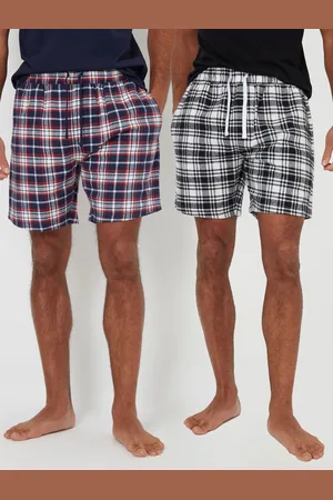 Threadbare Blue Brushed 100% Cotton Flannel Check Lounge Shorts 2 Pack L