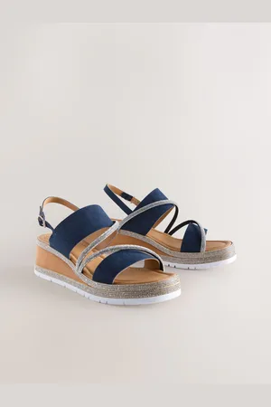 Next Navy Blue Standard/Wide Fit Forever Comfort Leather Bling Detail Slingback Sports Wedge Sandals AU 5.5 (EU 36)
