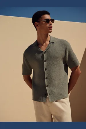 Next Cotton Rich Relaxed Fit Short Sleeve Cuban Collar Bouclé Knit Shirt 3XL