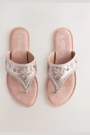 Next Pink Suede Extra Wide Fit Forever Comfort Chunky Beaded Toe Thong Sandals AU 6 (EU 37)