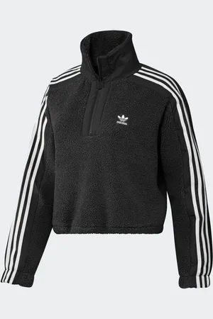 adidas Black 3-Stripes Teddy 1/2 Zip Sweatshirt AU 16-18