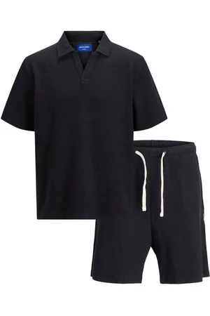 JACK & JONES Black Revere Collar Polo and Shorts Set L