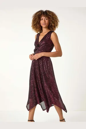 Roman Sequin Wrap Twist Front Midi Dress AU 14