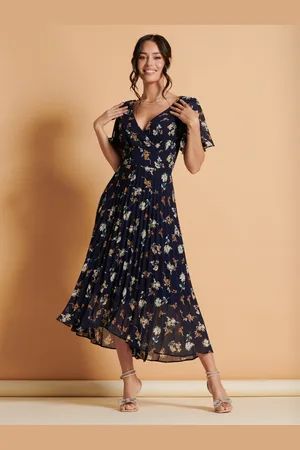 Jolie Moi Pleated Dip Hem Chiffon Maxi Dress AU 18