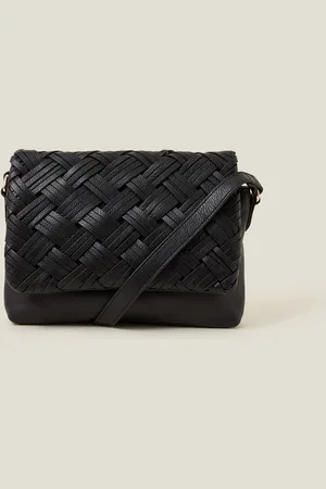 Accessorize Black Woven Leather Cross-Body Bag One