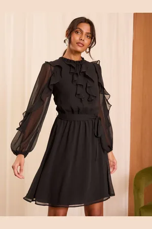 Love & Roses Petite Long Sleeve Ruffle Mini Dress AU 12