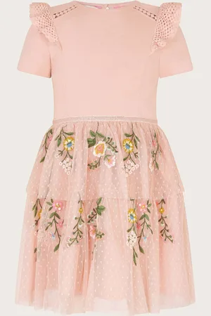 Monsoon Short Sleeve Floral Print Embroidered Tulle Dress 3