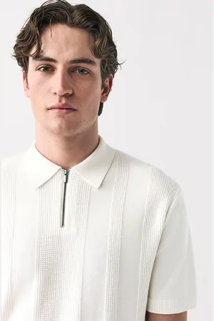 Next Regular Fit Cotton Rich Textured Knit Quarter Zip Polo Shirt L
