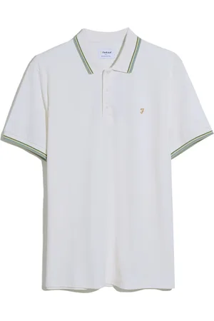 Farah Natural 100% Cotton Alvin Tipped Collar Long Sleeve Polo Shirt L