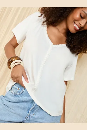 Friends Like These White Short Sleeve Plait Trim Tunic small