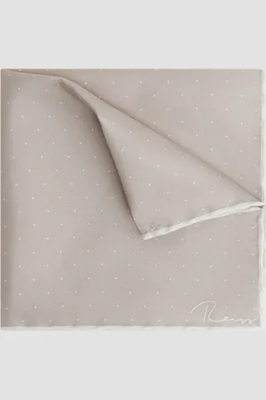 Reiss Champagne Liam Polka Dot Silk Pocket Square One