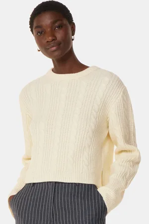 Whistles White Cable Detail Crew Neck Knit Jumper M