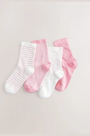 Next Pink And White 4 Pack Cotton Rich Ankle Socks UK 4