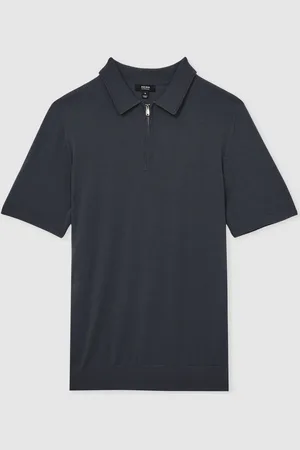 Reiss Maxwell Merino Wool Half-Zip Polo Shirt L
