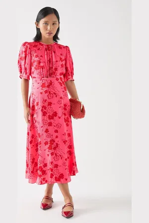 LK Bennett Petite Petite Jem Desert Rose & Rio Viscose Wildflower Tea Dress AU 14