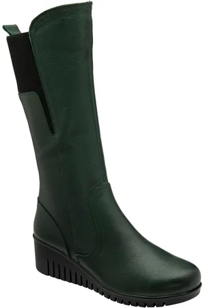 Lotus Green Leather Wedge Mid-Calf Boots AU 7 (EU 38)