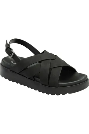 Dunlop Black Ladies Cross-Over Flatform Sandals AU 6 (EU 37)