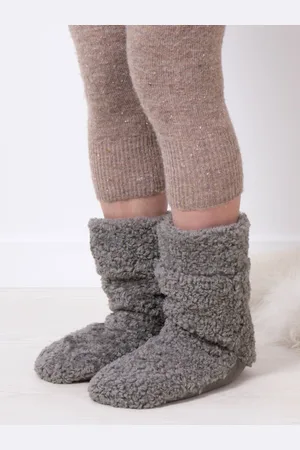 Totes Grey Ladies Faux Fur Slipper Sock Booties One