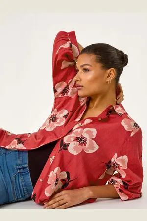 Roman Red Longline Floral Print Blouse AU 18