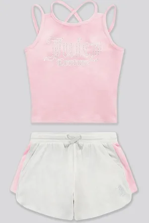 Juicy Couture Pink Girls Velour Strappy Top & Shorts Set 10