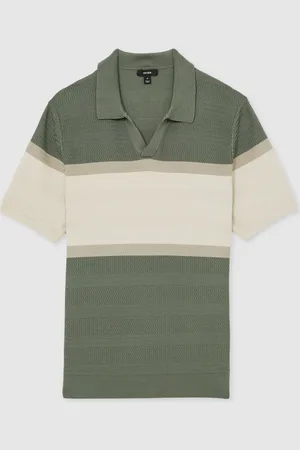 Reiss Jefferson Textured Knit Stripe Polo Shirt M