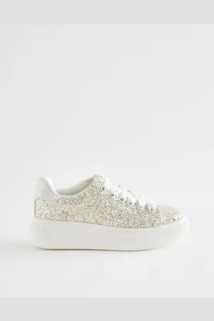 Next Ivory Cream Glitter Lace Up Chunky Sole Trainers AU 4 (EU 37)