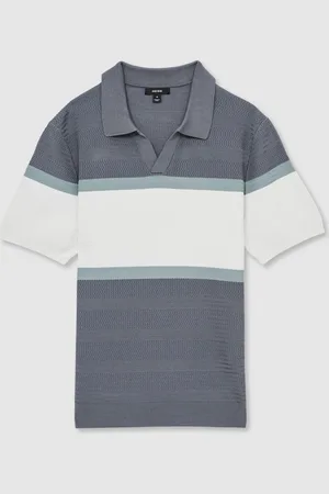 Reiss Jefferson Textured Knit Stripe Polo Shirt XL