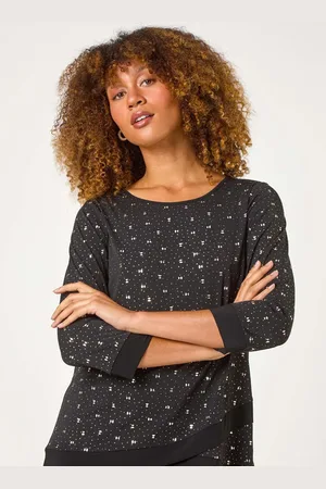 Roman Metallic Spot Foil Contrast Band Top AU 16