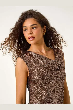 Roman Metallic Sequin Cowl Neck Stretch Jersey Top AU 20