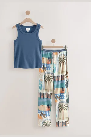 Next Blue Palms Rib Vest Pyjamas AU 24