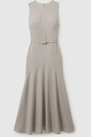Reiss Danni Belted Flared Midi Dress AU 10