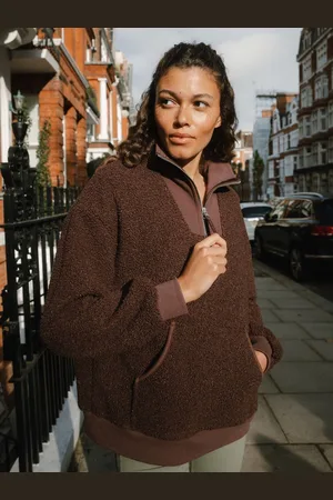 Chelsea Peers Brown Borg Quarter Zip Funnel Sweatshirt AU 16