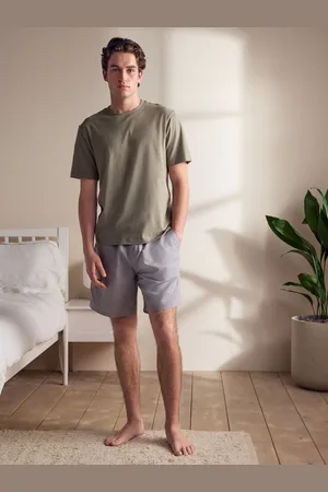 Next Sage Green/Grey Linen Blend Pyjamas Shorts Set medium