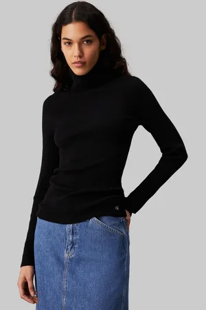 Calvin Klein Black Woven Label Roll Neck Jumper S