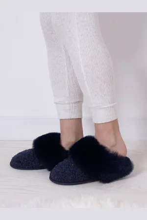 Totes Blue Ladies Sparkle Faux Fur Mule Slippers AU 7.5 (EU 38)