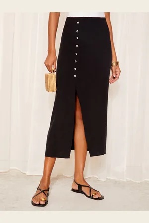 Friends Like These Button Detail Linen Midi Skirt AU 12