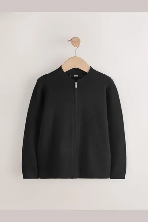 Next Black Knitted Zip Through Bomber Cardigan (3-16yrs) 10 Years (140cm)