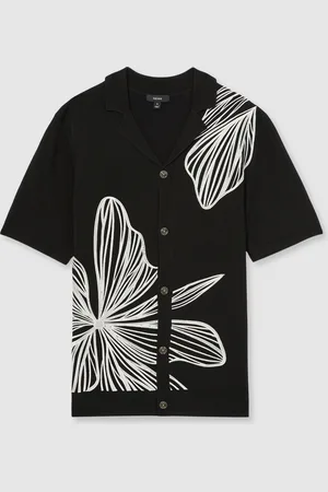 Reiss Laurent Flower Embroidered Knit Shirt M
