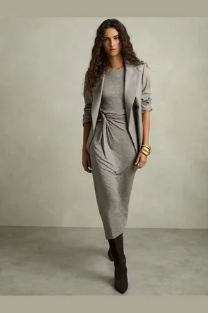 Reiss Hadley Petite Jersey Twist-Detail Midi Dress AU 18
